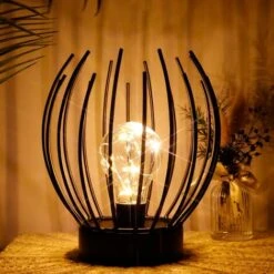 Lampe De Table à Cage En Métal Lampe Sans Fil à Piles Avec Ampoule LED De Style Edison Idéal Pour Les Mariages, Les Fêtes, Les événements De Patio Pour L'intérieur à L'extérieur -Éclairage Domestique 77649261 5