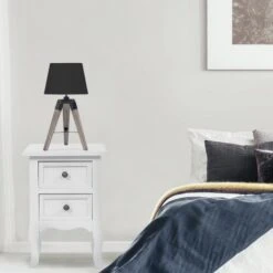 Lot De 2 Lampes De Chevet Trépied HILDA En Bois Foncé Noires -Éclairage Domestique 7773783 4