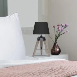 Lot De 2 Lampes De Chevet Trépied HILDA En Bois Foncé Noires -Éclairage Domestique 7773783 5