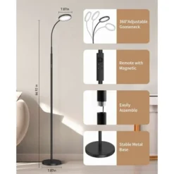 Lampadaire Sur Pied Salon, Lampadaire LED 12W, 4 Températures De Couleur, Gradation En Continu, Télécommande Et Commande Tactile,col Flexible,Minuterie 1H,Lampe Sur Pied Pour Salon,Chambre,Noi -Éclairage Domestique 78336543 4