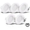 5 Spots LED Pour Salle De Bain, Ultra-plat 25mm, Ø90mm, Blanc, Plafonnier Encastré, Panneau LED 5-7W, 460Lm, Blanc Neutre 4000K
