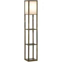 HOMCOM Lampadaire étagère Lampe étagère 26L X 26l X 160H Cm 3 étagères 4 Niveaux MDF Aspect Bois Vieilli