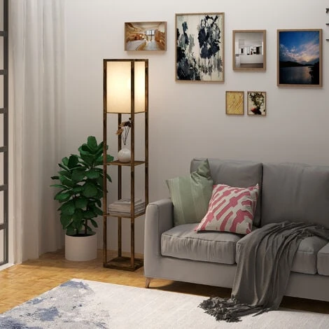 HOMCOM Lampadaire étagère Lampe étagère 26L X 26l X 160H Cm 3 étagères 4 Niveaux MDF Aspect Bois Vieilli 2 HOMCOM Lampadaire étagère Lampe étagère 26L X 26l X 160H Cm 3 étagères 4 Niveaux MDF Aspect Bois Vieilli – Image 2