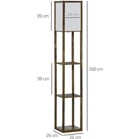 HOMCOM Lampadaire étagère Lampe étagère 26L X 26l X 160H Cm 3 étagères 4 Niveaux MDF Aspect Bois Vieilli 3 HOMCOM Lampadaire étagère Lampe étagère 26L X 26l X 160H Cm 3 étagères 4 Niveaux MDF Aspect Bois Vieilli – Image 3
