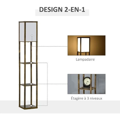 HOMCOM Lampadaire étagère Lampe étagère 26L X 26l X 160H Cm 3 étagères 4 Niveaux MDF Aspect Bois Vieilli 4 HOMCOM Lampadaire étagère Lampe étagère 26L X 26l X 160H Cm 3 étagères 4 Niveaux MDF Aspect Bois Vieilli – Image 4