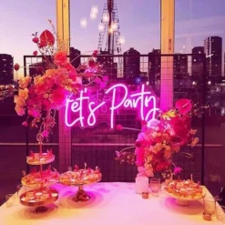 1pc LED Néon Signe Let's Party Pour Fête Décoration Art Décoration Lampe Neon Pour Fête Décor,rose,5w -Éclairage Domestique 81032943 4