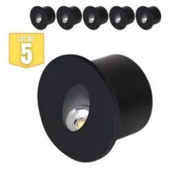 Lot De 5 Spots LED Muraux Rond Noir 3W 4000K