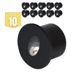 Lot De 10 Spots LED Muraux Rond Noir 3W 4000K