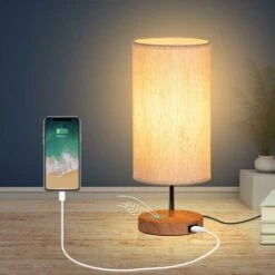 Lampe De Chevet Avec Ports De Charge USB, Contrôle Tactile 3 Températures De Couleur Et Lampe De Bureau Minimaliste Entièrement Réglable, Ampoules E27 Pour La Lecture Salon Bureau