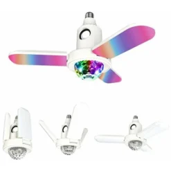 E27 LED RGB Déformable 3 Lames Ventilateur De Plafond Lumière Bluetooth Musique Lampe