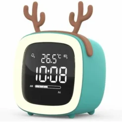 Bleu Cerf Mignon Dessin Animé Enfants Étudiants Avec Smart Petit Réveil Horloge Personnalisée Horloge De Charge Électronique Horloge Mute Horloge De Chevet Lumineuse,