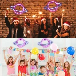 RUIOIU Enseignes Au Néon Planète Lumières Pour Chambre Décoration Murale Batterie Et Alimenté Par USB Esthétique Led Néon Lumière Pour Adolescentes Salon Décoration De Fête -Éclairage Domestique 87204654 4