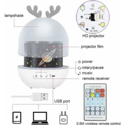 Bébé Veilleuse Projecteur, LED Enfant Veilleuse Lampe Musicale Et Lumineuse 360°Rotation,8 Chansons,6 Films De Projection, Lampe De Projecteur Étoiles Pour Chambre,Cadeaux,Anniversaire -Éclairage Domestique 87577012 3