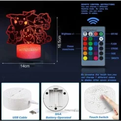 Veilleuse Lampe De Nuit 3D Pokemon Pikachu Lampe De Chevet LED Télécommande Touche 16 Couleurs Changeantes Prise USB 7 Veilleuse Lampe De Nuit 3D Pokemon Pikachu Lampe De Chevet LED Télécommande Touche 16 Couleurs Changeantes Prise USB -Éclairage Domestique 87577302 4