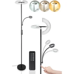 Allesin Lampadaire LED Avec Liseuse, Lampadaire Lune Double Domicile, Température De Couleur Et Luminosité Réglable, Contrôle Tactile Et Télécommande, Pour Salon Chambre Bureau