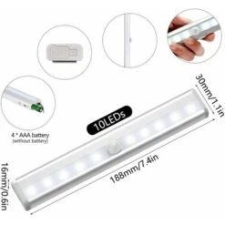 Lot De 3 Lampe Led Detecteur De Mouvement Interieur Lumière Armoire 10 LEDs Spot Sans Fil, Lampe De Placard LED éclairage Led à Piles Avec Bande Magnétique, Veilleuse Enfant Escaliers Couloir -Éclairage Domestique 87834885 4