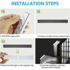 Lot De 3 Lampe Led Detecteur De Mouvement Interieur Lumière Armoire 10 LEDs Spot Sans Fil, Lampe De Placard LED éclairage Led à Piles Avec Bande Magnétique, Veilleuse Enfant Escaliers Couloir -Éclairage Domestique 87834885 5