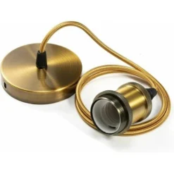 DHKLFA Suspension Luminaire En Métal Suspension De Lampe Douilles De Lampe E27 Avec Câble, Douille De Lampe Douille De Suspension De Plafond Tressé Bronze Réglable 90cm, Pour éclairage Au Plafond (gol