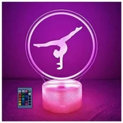 DHKLFA Creative Gymnastique Artistique 3D Veilleuse Alimenté USB Interrupteur Tactile Télécommande LED Décor Optique Illusion 3D Lampe