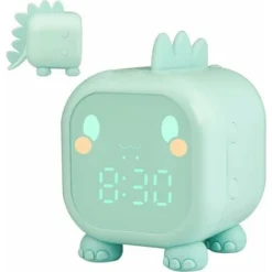 Réveil Enfant Fille Garcons Dinosaure Lumineux Reveil Enfant Numerique Lampe Réveil Veilleuse Jour Nuit Enfant Réveil De La Maternelle Volume Réglable Avec Snooze Compte à Rebours-Vert