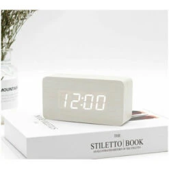 Numérique Réveil Bois Réglable Luminosité Contrle Vocal LED Horloge Rectangle Affichage Temps Température Décor à La Maison -Éclairage Domestique 88680453 3