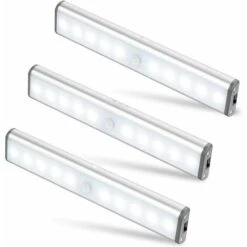 Lot De 3 Lampes 10 LED, Sans Fil, Rechargeable Par USB, Aimanté, Détecteur De Mouvement, 2 Modes D’Éclairage, Portable. Lumière De Placard, Baladeuse De Secours, Veilleuse Enfant, Appoint … [Cl