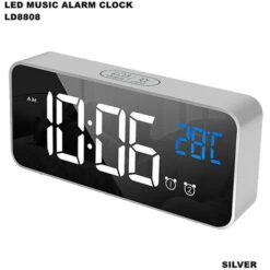 CHEREEKI Réveil Numérique, Horloge Numérique LED Horloge Digitale Réveil Aver Température/Snooze/ 2 Alarme/12/24 Heures/Port De Recharge USB/13 Musiques(Anglais Argenté)