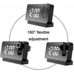 Réveil à Projection Pour Chambre à Coucher, Gradateur De Radio-réveil Numérique Et Ports De Charge USB, Projecteur Rotatif à 180°, Double Alarme, Répétition, Affichage LED Clair Horloge Numérique Pour -Éclairage Domestique 91099111 5