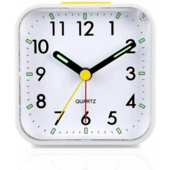 Réveil Analogique Silencieux Sans Tictac, Réveil En Douceur, Bips Sonores, Augmentation Du Volume, Fonctions De Répétition Et D'éclairage à Piles, Réglage Facile, Blanc