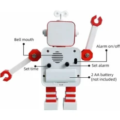 Blue Dream Rouge Blanc Réveil Robot, Réveil Silencieux En Métal Inoxydable Avec Yeux Lumineux Clignotants Et Bras Rotatif, Cadeau Pour Enfants -Éclairage Domestique 92845869 3
