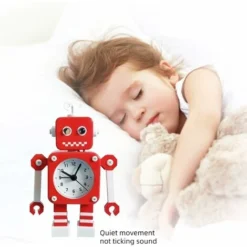 Blue Dream Rouge Blanc Réveil Robot, Réveil Silencieux En Métal Inoxydable Avec Yeux Lumineux Clignotants Et Bras Rotatif, Cadeau Pour Enfants -Éclairage Domestique 92845869 4