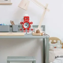 Blue Dream Rouge Blanc Réveil Robot, Réveil Silencieux En Métal Inoxydable Avec Yeux Lumineux Clignotants Et Bras Rotatif, Cadeau Pour Enfants -Éclairage Domestique 92845869 5