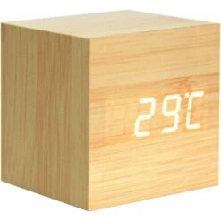 Horloge De Chevet Thermomètre, Réveil En Bois - Mini Horloge Numérique Avec Affichage De L'heure De La Température, 3 Niveaux De Luminosité Et Commande Vocale, Idéale Pour Les Voyages En Famille One P