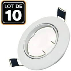 EUROPALAMP 10 Collerettes Supports Encastrables Orientables Spot LED Rond Blanc - Diametre 90mm - Trou De Perçage 65mm