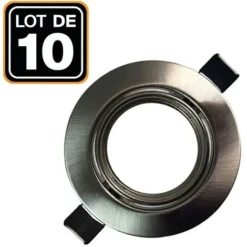 EUROPALAMP Lot De 10 Collerettes Supports Encastrables Orientables Spot LED Rond Alu Brossé - Diametre 90mm - Trou De Perçage 65mm