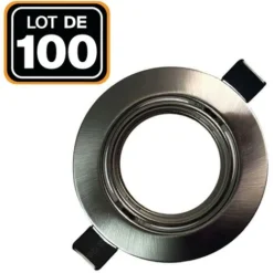 EUROPALAMP Lot De 100 Collerettes Supports Encastrables Orientables Spot LED Rond Alu Brossé - Diametre 90mm - Trou De Perçage 65mm