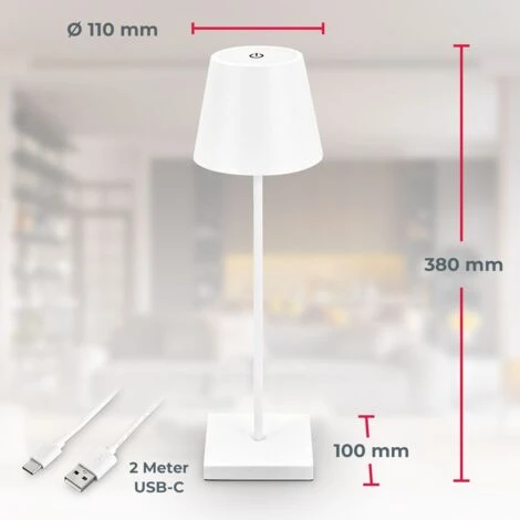 Lampe De Table Rechargeable Dimmable Sans Fil, Lampe De Table Dimmable Intérieur L'extérieur IP54 Fonction Tactile USB-C 2m Blanc 5 Lampe De Table Rechargeable Dimmable Sans Fil, Lampe De Table Dimmable Intérieur L'extérieur IP54 Fonction Tactile USB-C 2m Blanc – Image 5