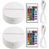 Lot De 2 Socles De Lampe De Nuit à LED 3D + TéLéCommande + Câble USB, PréSentoir De Spectacle De LumièRe 16 Couleurs Pour Acrylique Blanc