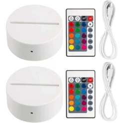 Lot De 2 Socles De Lampe De Nuit à LED 3D + TéLéCommande + Câble USB, PréSentoir De Spectacle De LumièRe 16 Couleurs Pour Acrylique Blanc