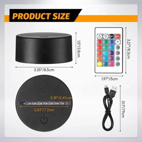 Base De Lampe De LumièRe LED De Nuit 3D Base D'Affichage De LumièRes LED Support De Base éClairé 16 Couleurs Avec TéLéCommande Et Câble USB 2 Base De Lampe De LumièRe LED De Nuit 3D Base D'Affichage De LumièRes LED Support De Base éClairé 16 Couleurs Avec TéLéCommande Et Câble USB – Image 2