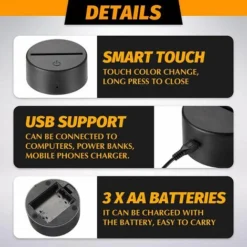 Base De Lampe De LumièRe LED De Nuit 3D Base D'Affichage De LumièRes LED Support De Base éClairé 16 Couleurs Avec TéLéCommande Et Câble USB 9 Base De Lampe De LumièRe LED De Nuit 3D Base D'Affichage De LumièRes LED Support De Base éClairé 16 Couleurs Avec TéLéCommande Et Câble USB -Éclairage Domestique 94712039 5