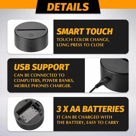 Base De Lampe De LumièRe LED De Nuit 3D Base D'Affichage De LumièRes LED Support De Base éClairé 16 Couleurs Avec TéLéCommande Et Câble USB 5 Base De Lampe De LumièRe LED De Nuit 3D Base D'Affichage De LumièRes LED Support De Base éClairé 16 Couleurs Avec TéLéCommande Et Câble USB – Image 5