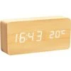Horloge Numérique En Bois Multifonctionnel LED Réveil Commande Vocale Adapté à La Maison Lumière Blanche En Bois De Bambou