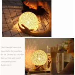 Veilleuse LED, Lampe De Chevet, Lampe D'Ambiance De Chambre En Rotin Et Bois, USB Rechargeable -Éclairage Domestique 94926850 4