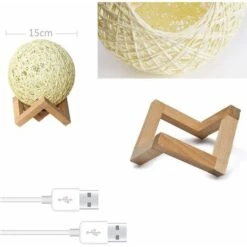 Veilleuse LED, Lampe De Chevet, Lampe D'Ambiance De Chambre En Rotin Et Bois, USB Rechargeable -Éclairage Domestique 94926850 5