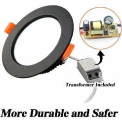 Spot Led Encastrable Noir Extra Plat, 2 Pack 7W 700LM = 70W Incandescence, IP44, 3000K Blanc Chaud, AC 220-240V,Découpe 80-90mm,Rond Ultraslim Plafond Encastré Pour Salle De Bain,Cuisine,Salon [Classe -Éclairage Domestique 95074382 3