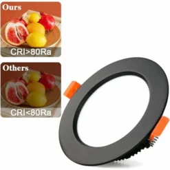 Spot Led Encastrable Noir Extra Plat, 2 Pack 7W 700LM = 70W Incandescence, IP44, 3000K Blanc Chaud, AC 220-240V,Découpe 80-90mm,Rond Ultraslim Plafond Encastré Pour Salle De Bain,Cuisine,Salon [Classe -Éclairage Domestique 95074382 4