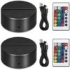 Lot De 2 Socles De Lampe De Nuit à LED 3D + TéLéCommande + Câble USB, PréSentoir De Spectacle De LumièRe 16 Couleurs Pour Acrylique Noir