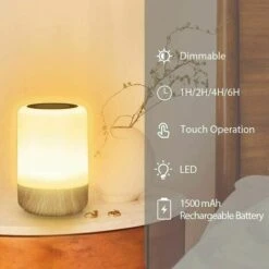 LLING Lampe De Chevet Sans Fil Tactile Réglable Par La Lumière, LED A Batterie, 4 Décoloration, 3 Luminosité, LED Rechargeable Pour Enfants, Avec Minuterie Pour La Chambre, La Table Et La Nuit -Éclairage Domestique 96753665 5