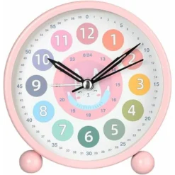 Réveil D'apprentissage Pour Enfants, Jolie Horloge De Bureau Silencieuse, 10,2 Cm (lapin Rose)